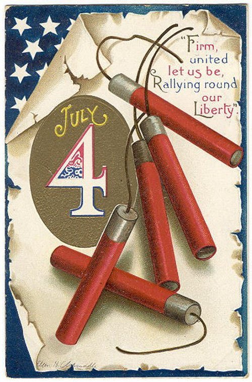 Vintage July 4th Patriotic Greeting Card with Firecrackers