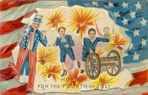 Vintage Fourth of July Greeting Card Uncle Sam Fireworks 1900s