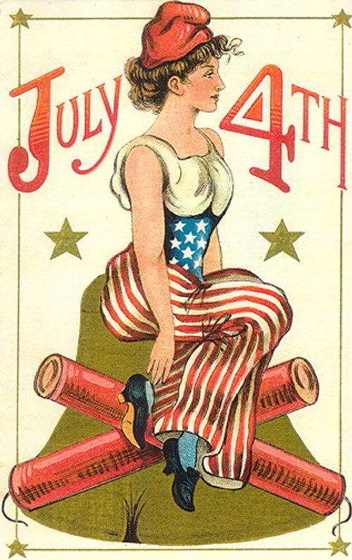 Vintage Fourth of July Greeting Card - Patriotic Lady 1900s