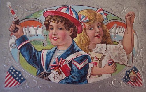 Patriotic Fourth of July Kids Greeting Card, Early 1900s