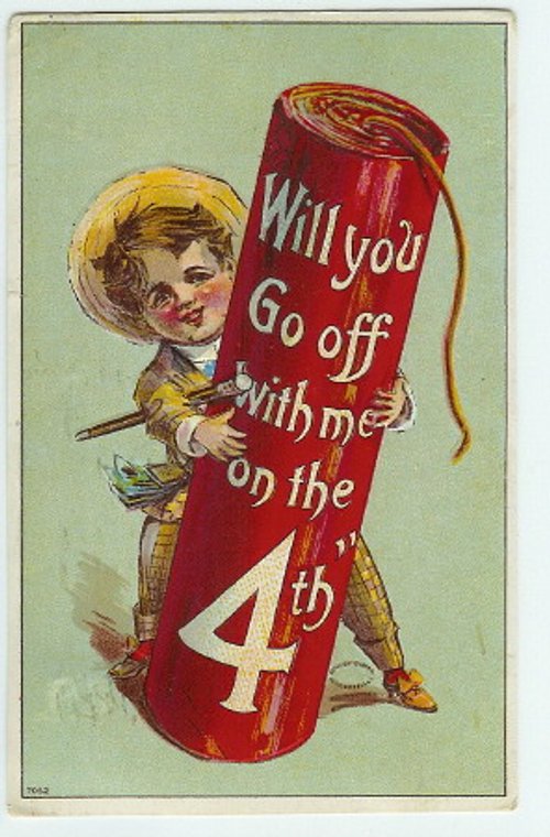 Vintage Fourth of July Greeting Card - Cherub Firecracker 1900s