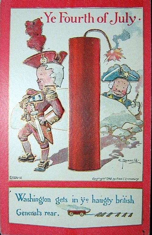 Vintage 1900s Fourth of July Greeting Card with Firecracker Die-Cut